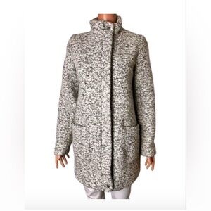 ABERCROMBIE & FITCH-White & Black Boucle Woll Blend Coat - Full Zip - Size: S